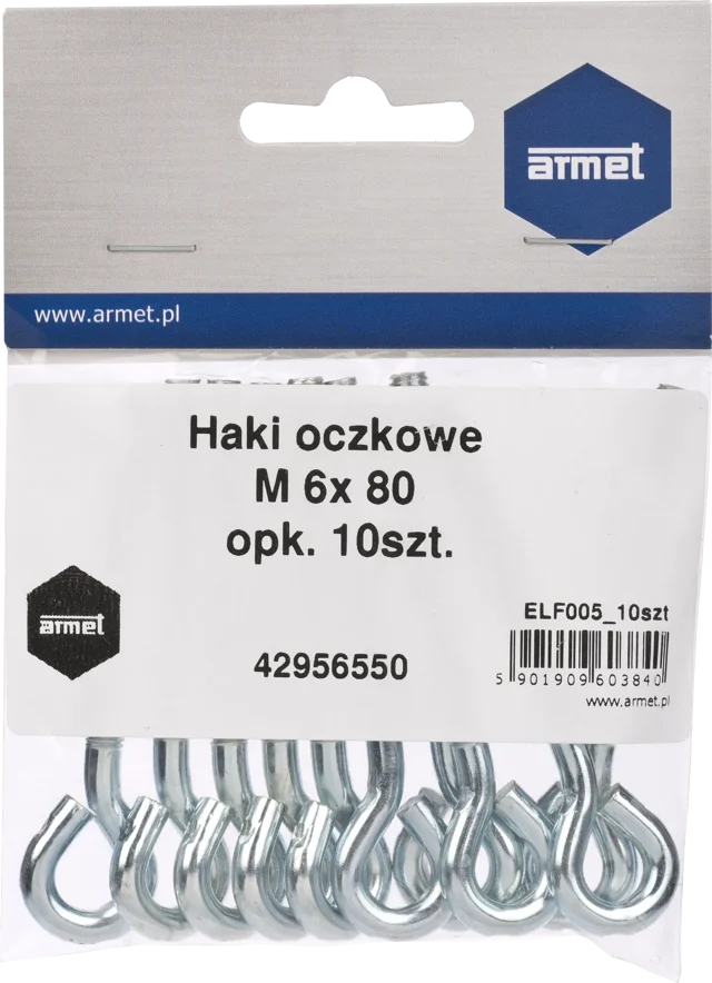 Hak oczkowy 6 x 80 mm 10 szt. Standers