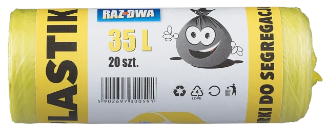 Worki na śmieci PLASTIK 35 l 20 szt. żółte MALWO