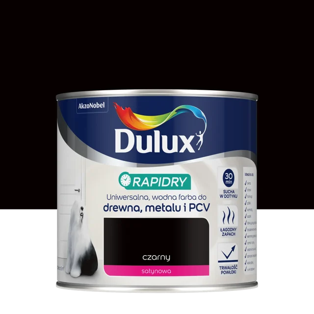 Farba wodna do drewna, metalu i PCV RAPIDRY 0.4 l Czarny satynowy DULUX