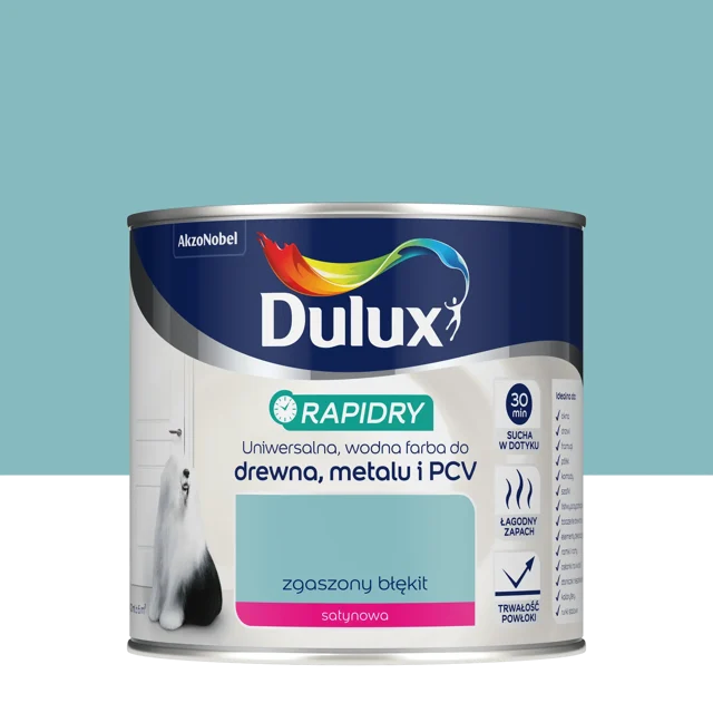 Farba wodna do drewna, metalu i PCV RAPIDRY 0.4 l Zgaszony błękit satynowy DULUX