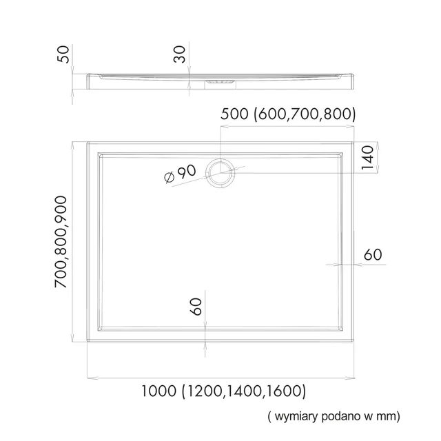 Brodzik do kabiny prysznicowej płaski 80 X 100 Ipsilon Sensea