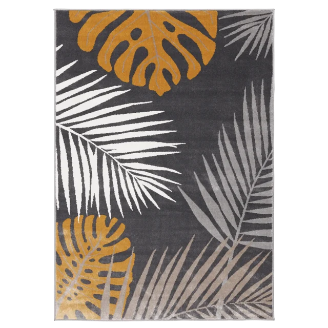 Dywan Soft Riqueza monstera szaro-złoty 133 x 190 cm