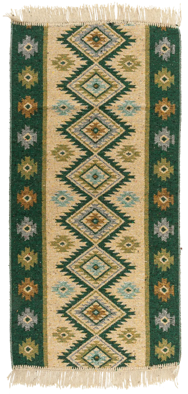 Dywan z frędzlami Kilim dwustronny zielony 60 x 120 cm