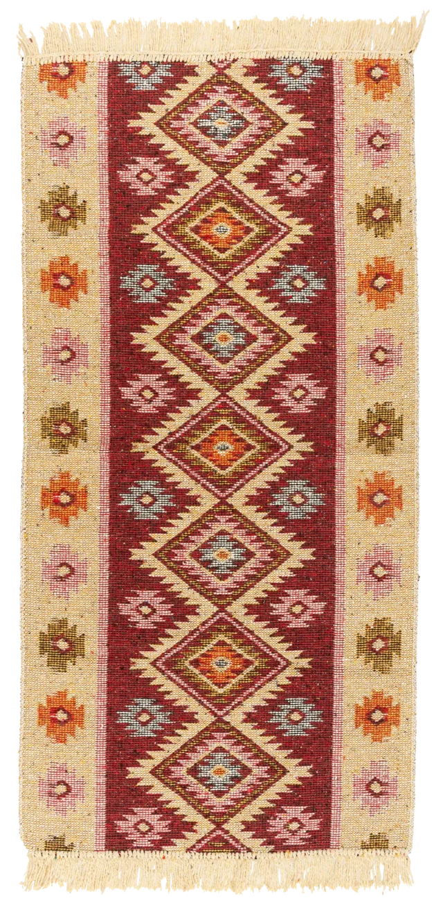 Dywan z frędzlami Kilim dwustronny bordowy 80 x 150 cm