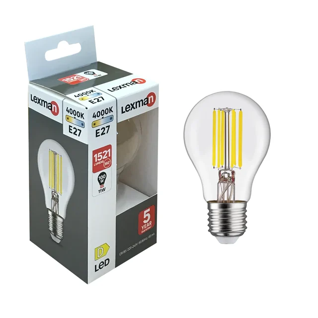 Żarówka LED E27 11 W = 100 W 1521 lm neutralna biel Lexman