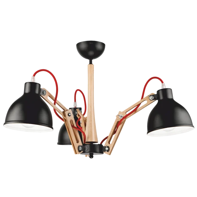 Lampa sufitowa Marcello czarna z drewnem 3 x E27 Lamkur