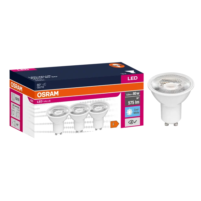 Żarówka LED 3 szt. GU10 6,9 W = 80 W 575 lm Neutralna biel Osram